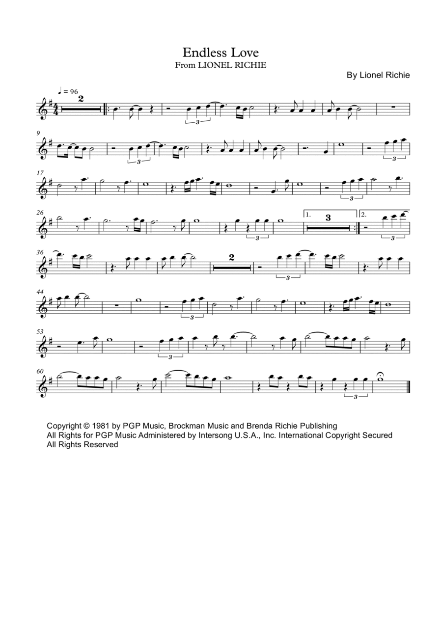 Endless Love Endless Love Alto Saxophone scores gallery preview page 1