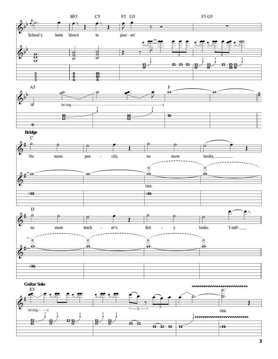 School's Out School's Out Guitar Tablature scores gallery preview page 3
