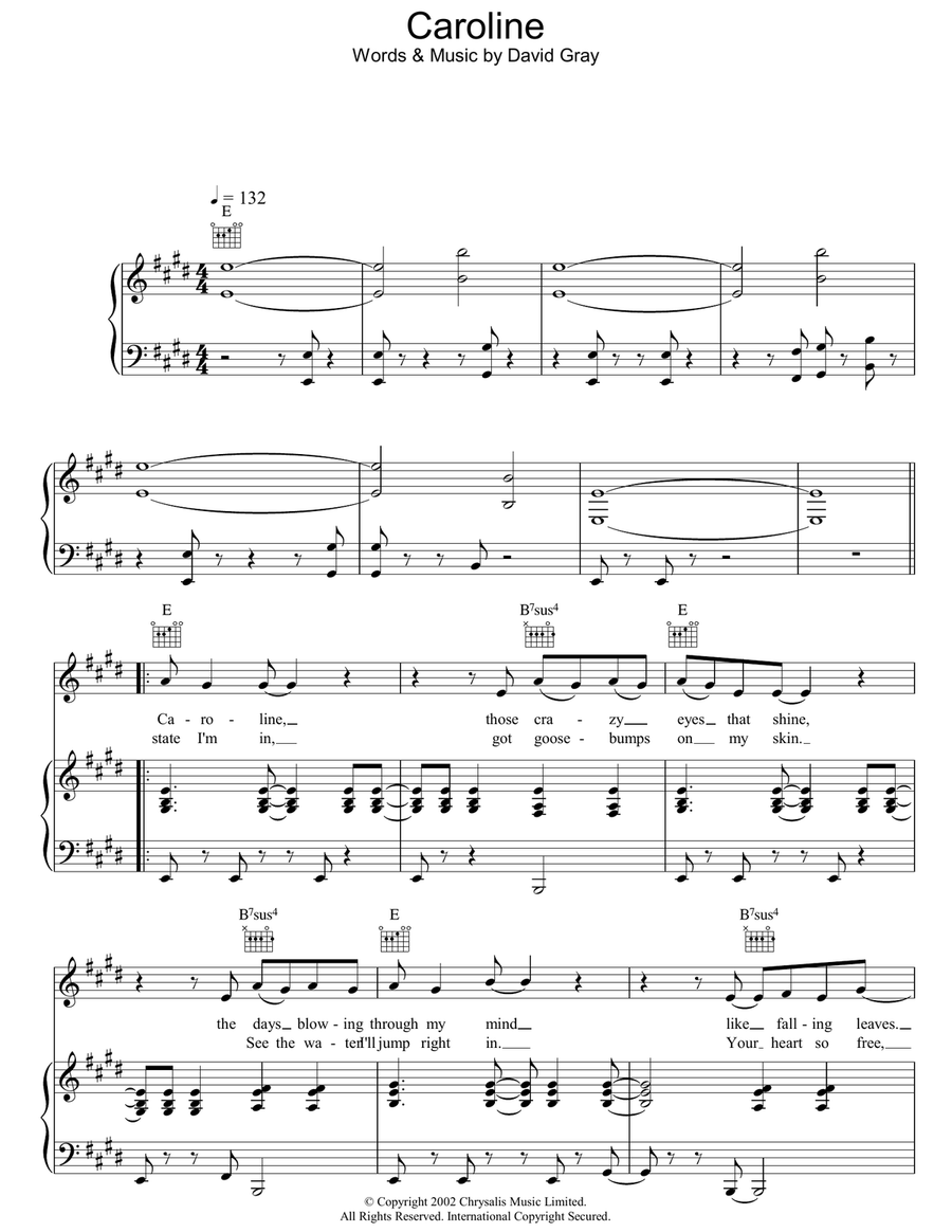 Caroline Piano, Vocal, Guitar scores gallery preview page 1