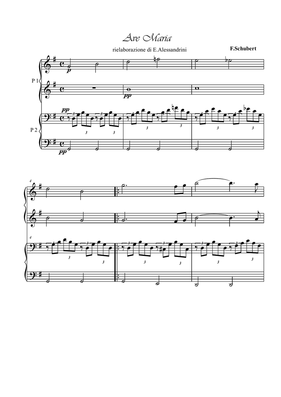 Ave Maria. Piano 4 hands Easy Piano scores gallery preview page 1