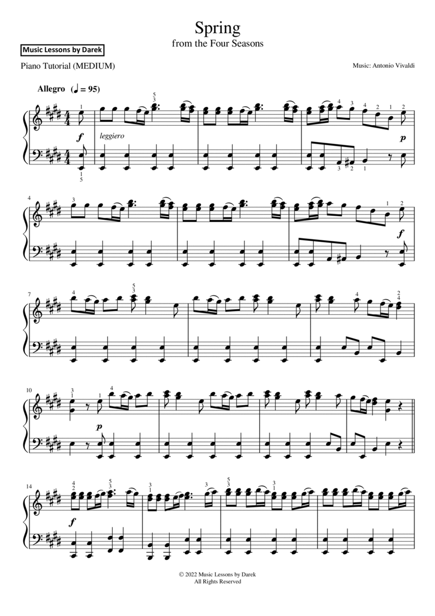 Spring (MEDIUM PIANO) from the Four Seasons [Antonio Vivaldi] image number null