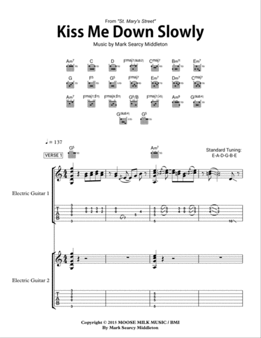 Kiss Me Down Slowly Electric Guitar scores gallery preview page 1