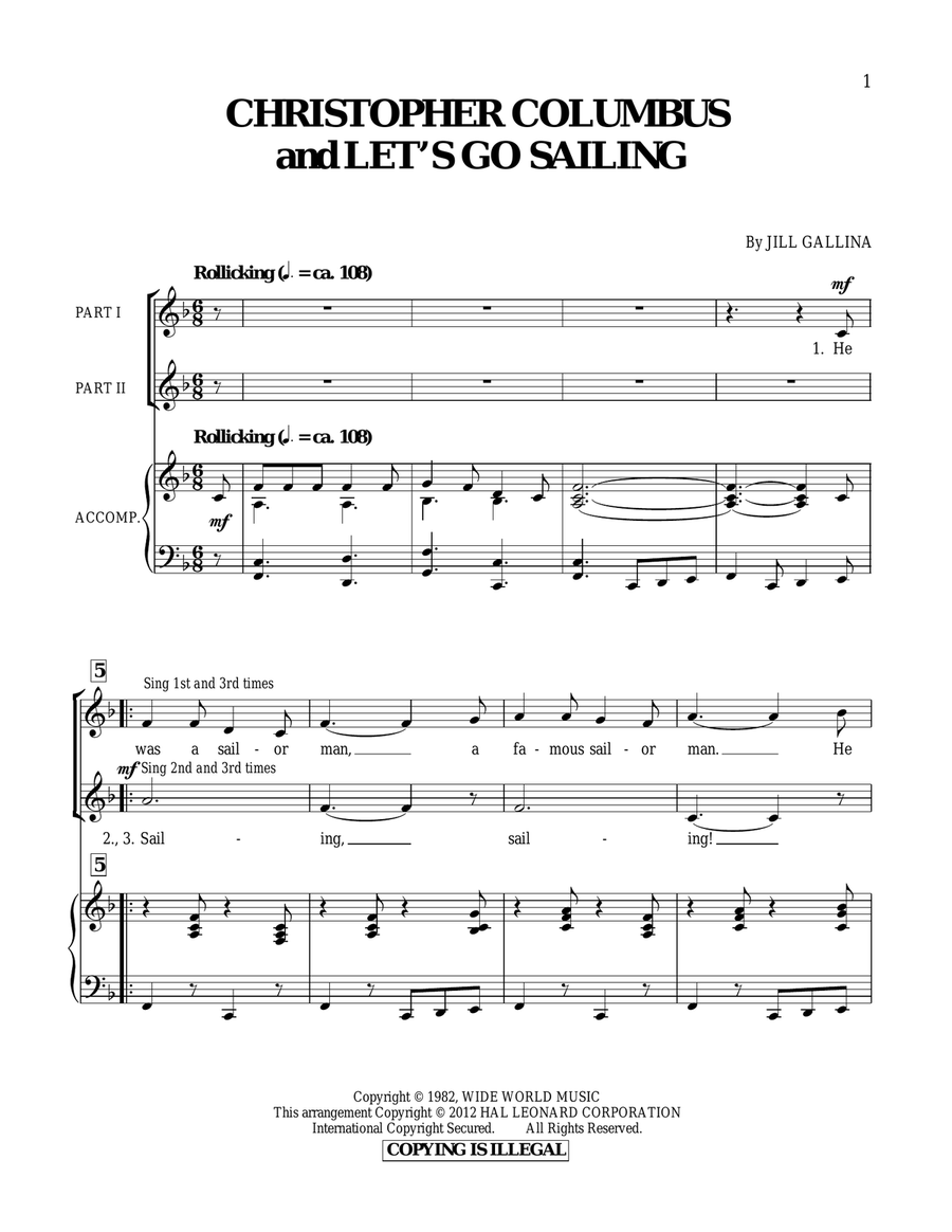 Christopher Columbus & Let's Go Sailing Choir scores gallery preview page 1