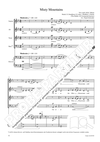 The Hobbit. Three Arrangements for youth choir (SATB) by Enjott Schneider