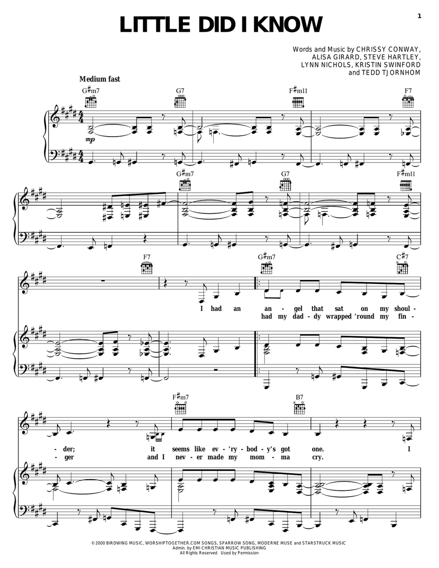 Little Did I Know Piano, Vocal, Guitar scores gallery preview page 1