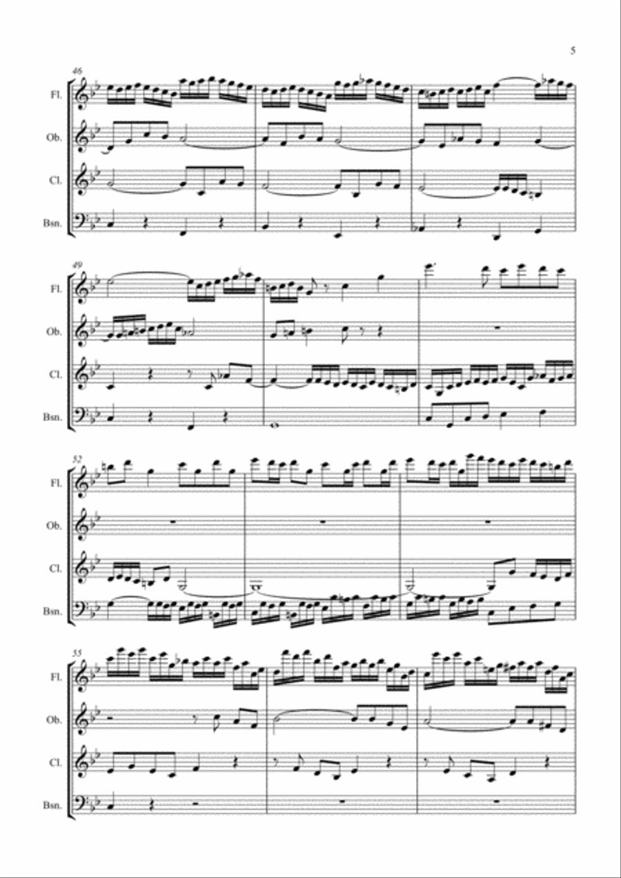 Bach Fugue in Gm BMV 578 - Arrangement for Wind Quartet Woodwind Quartet scores gallery preview page 5
