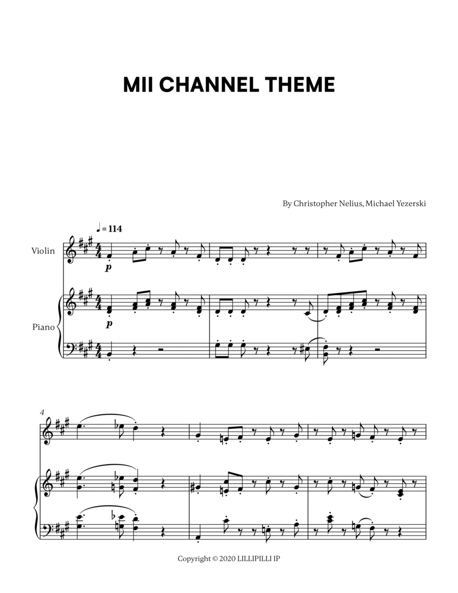 Mii Channel Theme Violin Solo scores gallery preview page 1