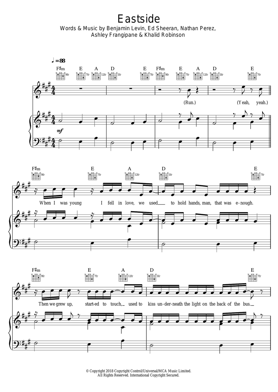 Eastside Piano, Vocal scores gallery preview page 1