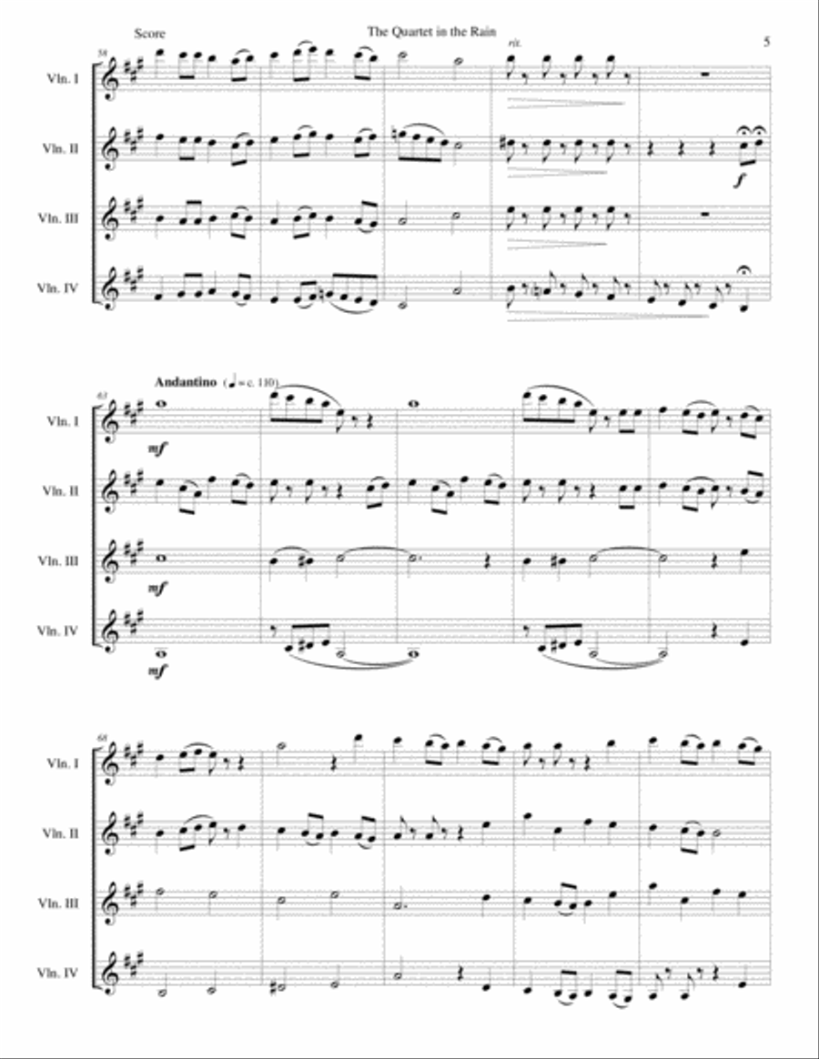 Quartet in the Rain for 4 violins Violin Solo scores gallery preview page 5