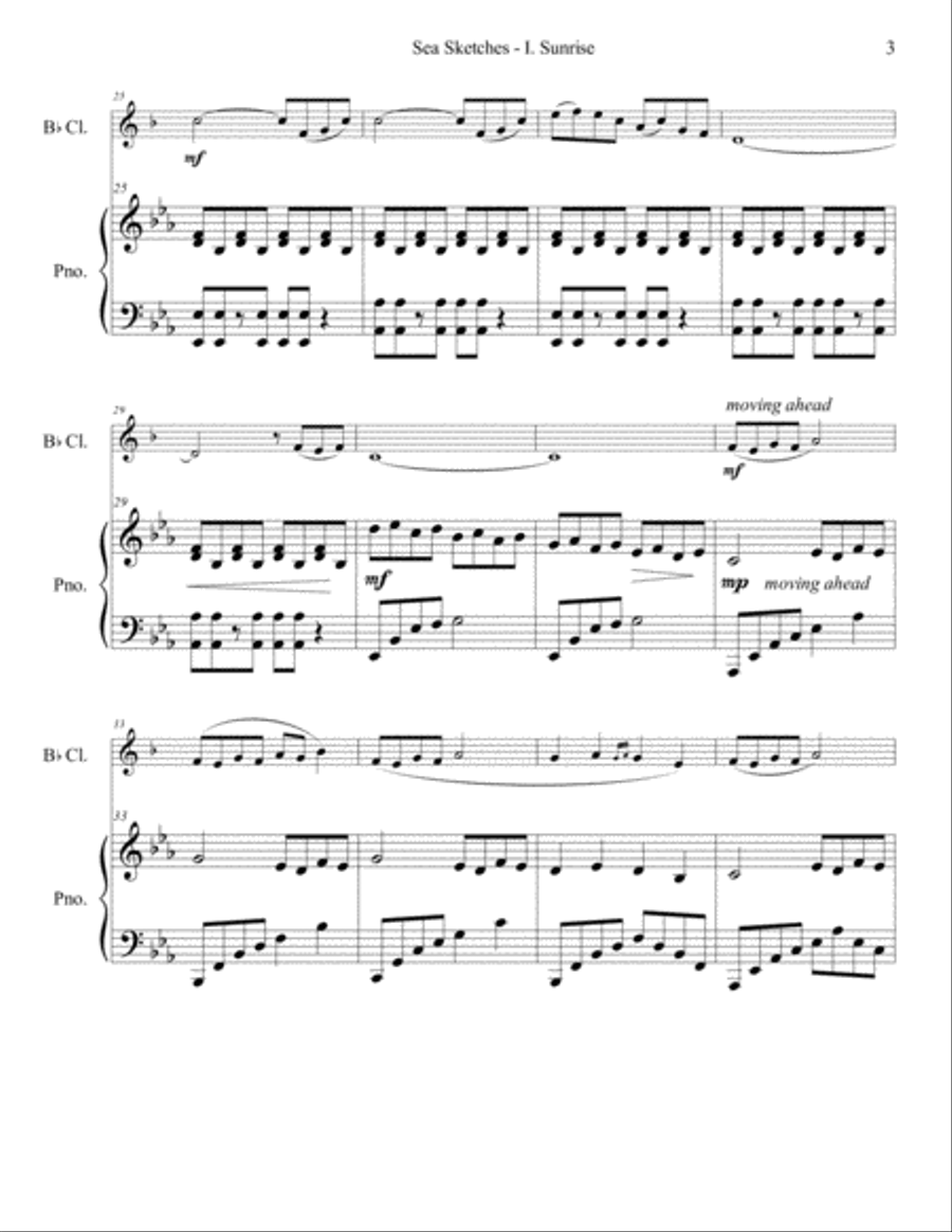 Sea Sketches: 3 Pieces for B-Flat Clarinet and Piano B-Flat Clarinet scores gallery preview page 5