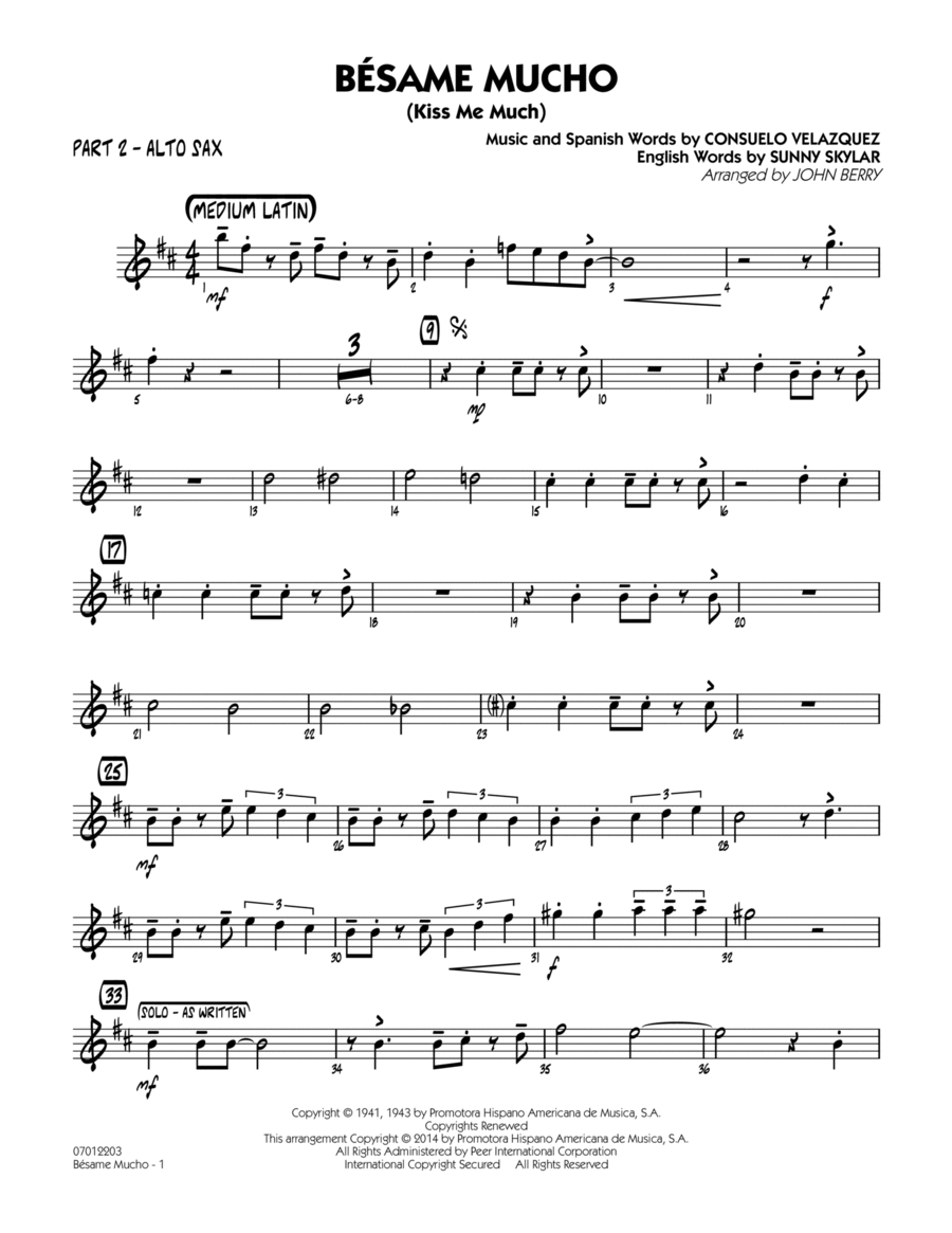 Besame Mucho (Kiss Me Much) - Part 2 - Alto Sax Jazz Ensemble scores gallery preview page 1