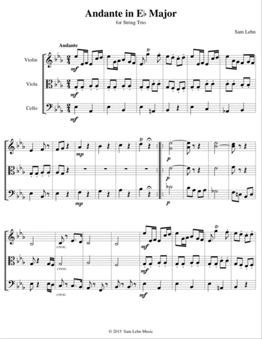 Andante in Eb Major for String Trio String Trio scores gallery preview page 1