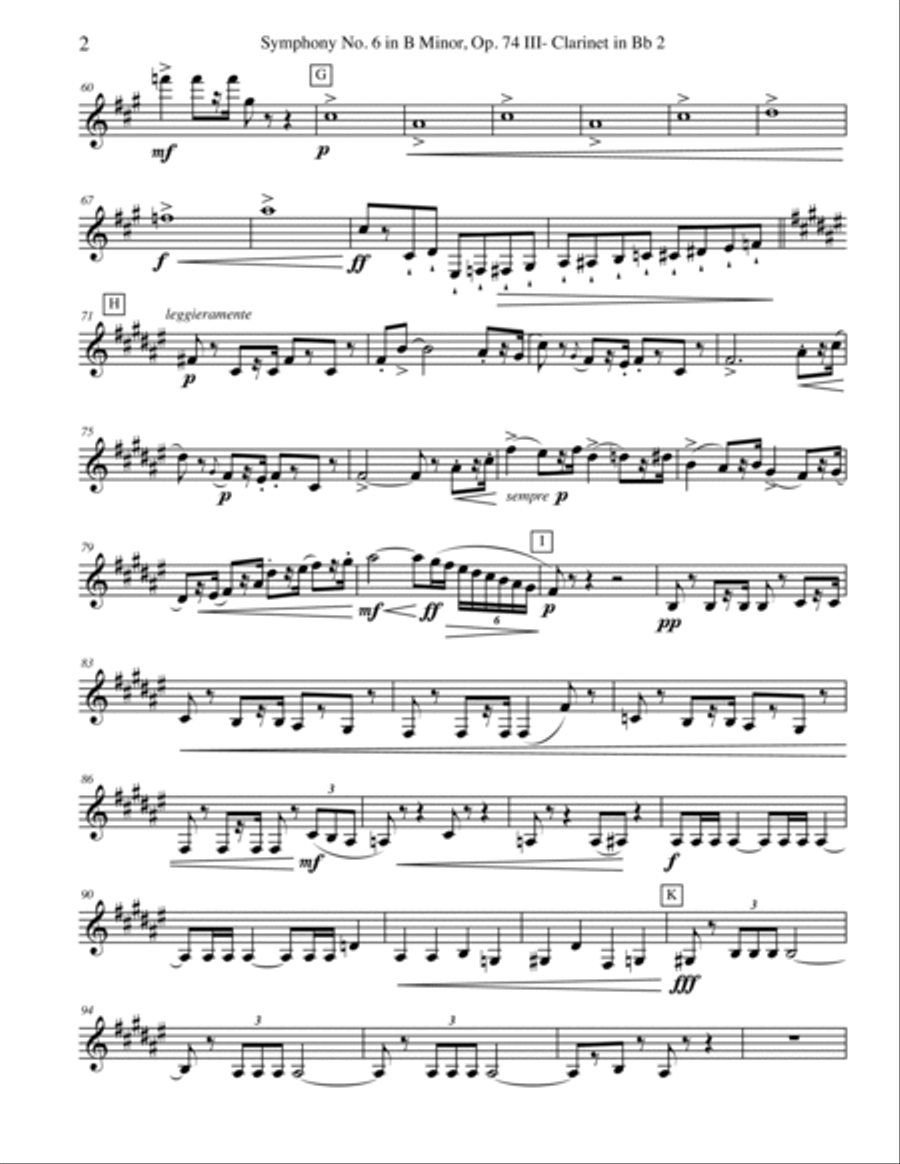 ‪Tchaikovsky‬ Symphony No. 6, Movement III - Clarinet in Bb 2 (Transposed Part), Op. 74 B-Flat Clarinet scores gallery preview page 2