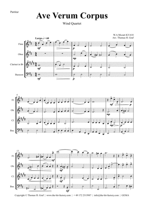 Book cover for Ave Verum Corpus - W.A. Mozart - Wind Quartet