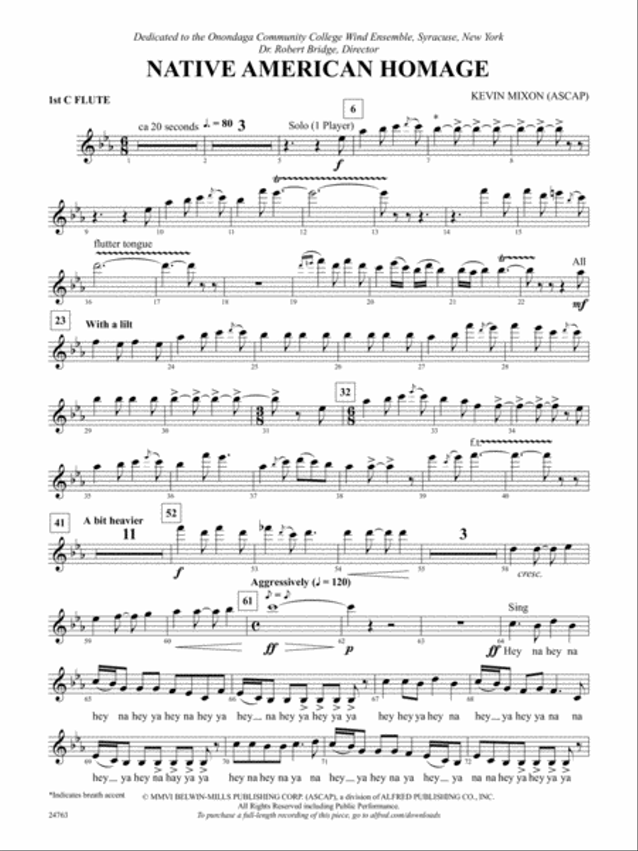 Native American Homage: Flute Concert Band scores gallery preview page 1