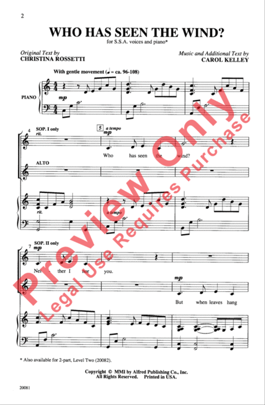 Who Has Seen the Wind? Women's Choir scores gallery preview page 2