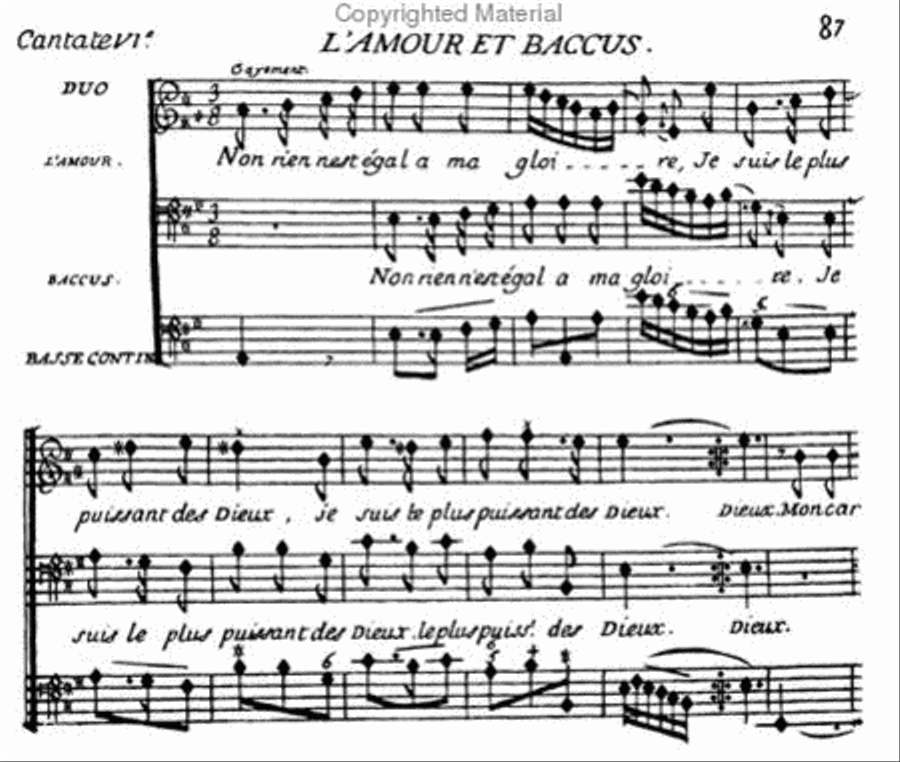 Clerambault French Cantatas for I and II voices book I Voice violin flute continuo Voice scores gallery preview page 3