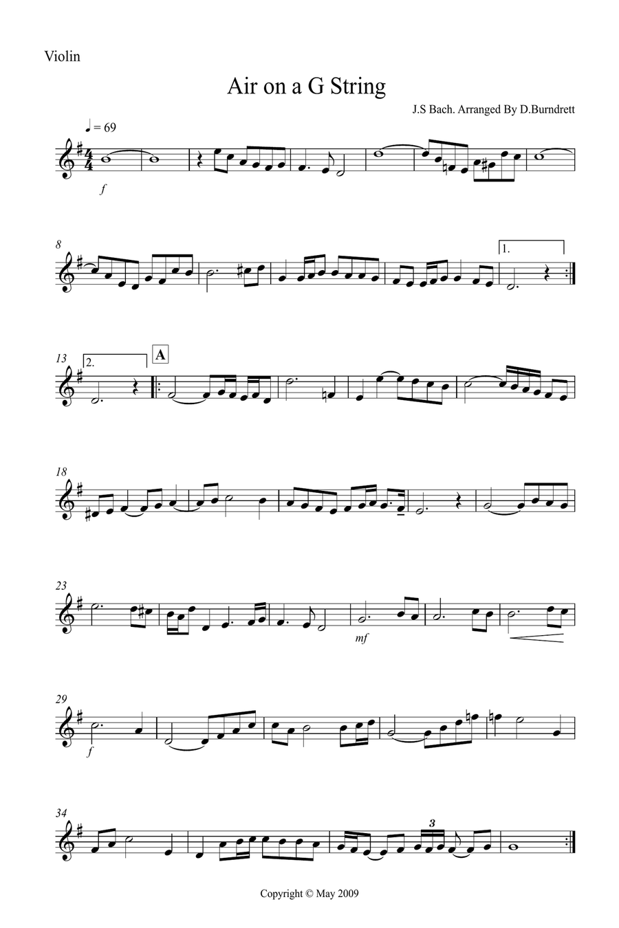 Air On A G String for Violin and Piano Violin scores gallery preview page 3