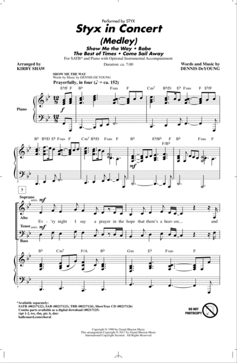Styx In Concert (Medley) 4-Part scores gallery preview page 1