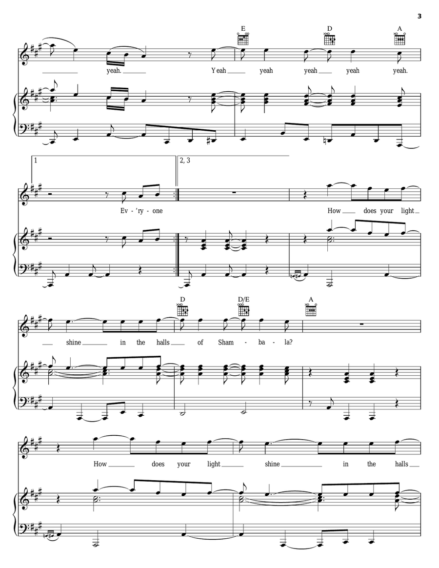 Shambala Shambala Piano, Vocal, Guitar scores gallery preview page 3