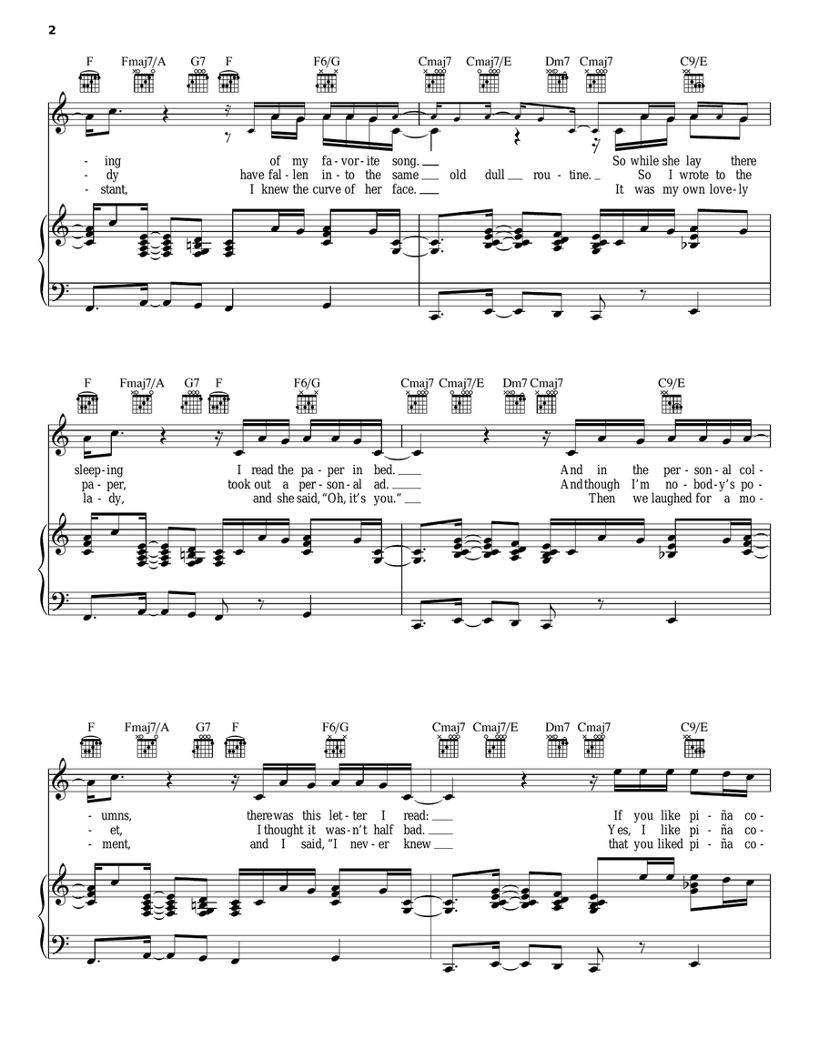 Escape (The Piña Colada Song) Piano, Vocal, Guitar scores gallery preview page 2