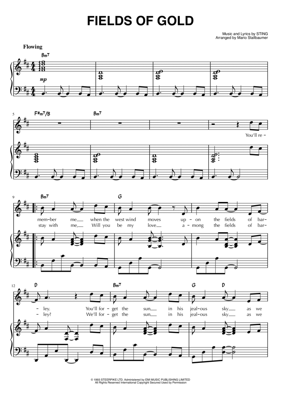 Fields Of Gold Piano, Vocal, Guitar scores gallery preview page 1