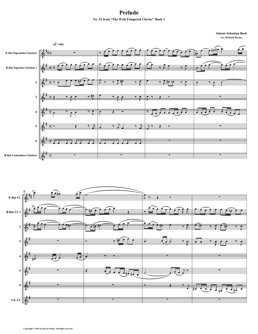 Prelude 22 from Well-Tempered Clavier, Book 1 (Clarinet Octet)