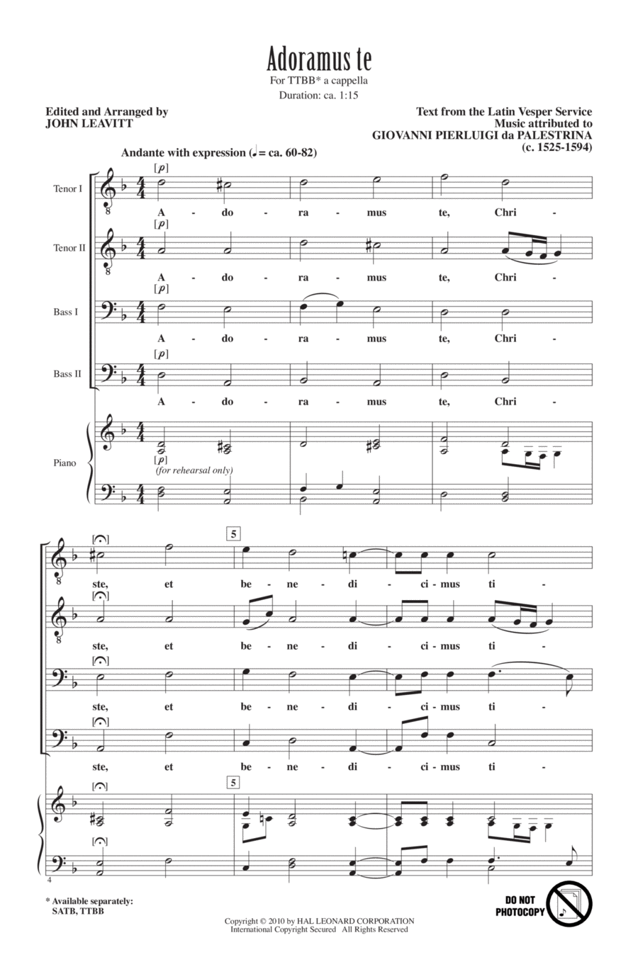 Adoramus Te TTBB scores gallery preview page 1