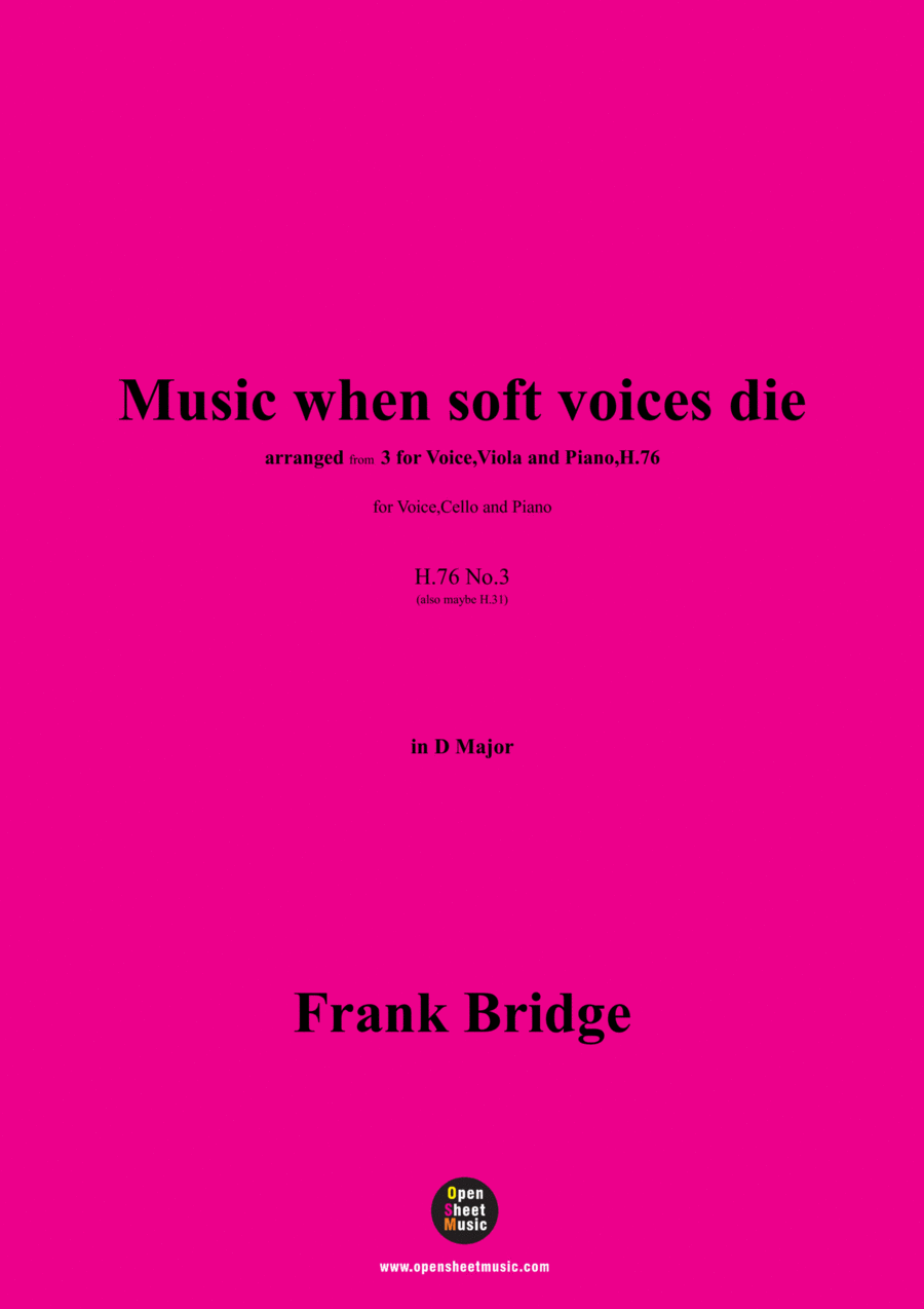 Frank Bridge-Music when soft voices die,in D Major,for Voice,Cello and Piano Small Ensemble scores gallery preview page 1