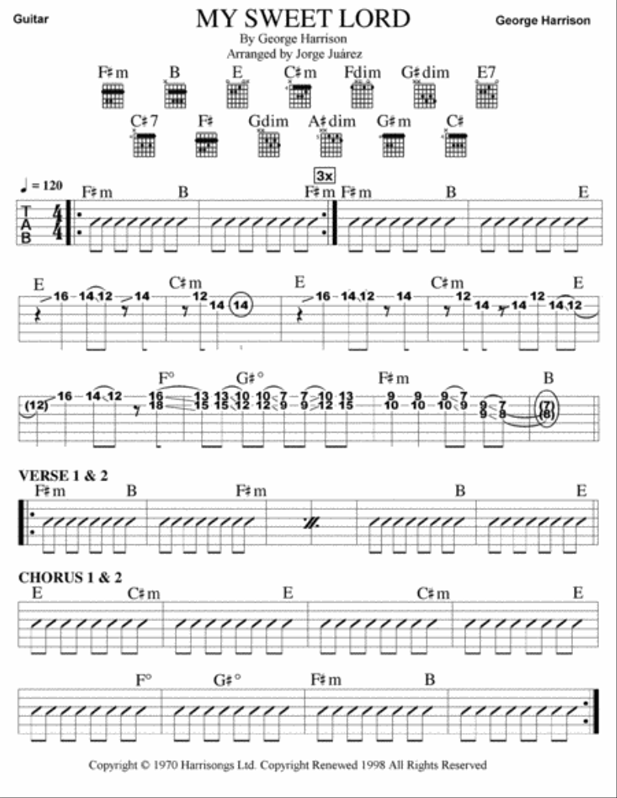 My Sweet Lord Guitar Tablature scores gallery preview page 1