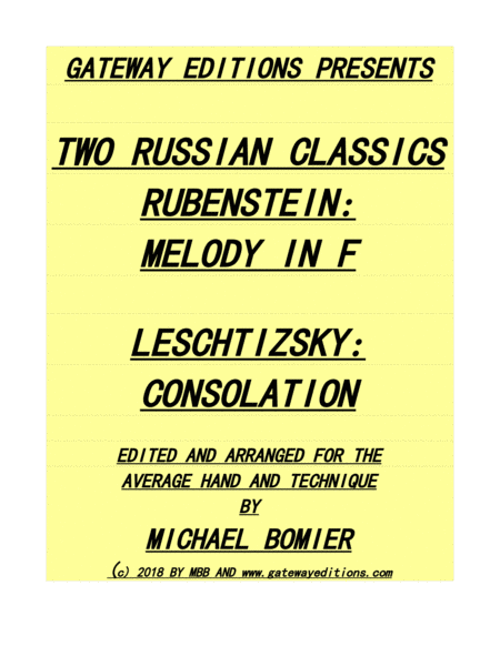 Two Russian Classics; Rubenstein Melody in F - Leschtizsky Consolation Op.19 No.6 image number null