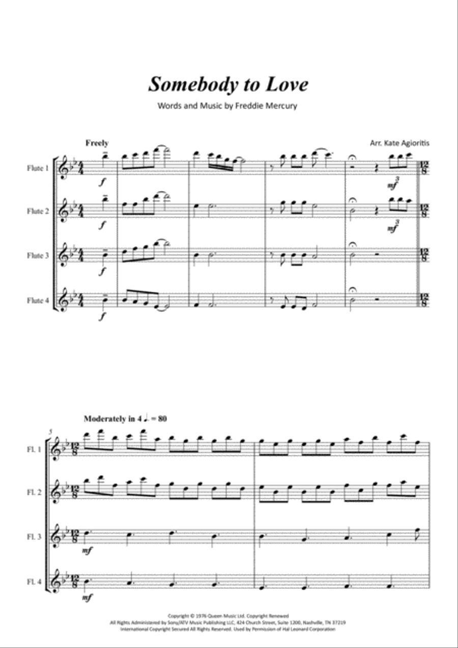 Somebody To Love Somebody To Love Flute Quartet scores gallery preview page 2