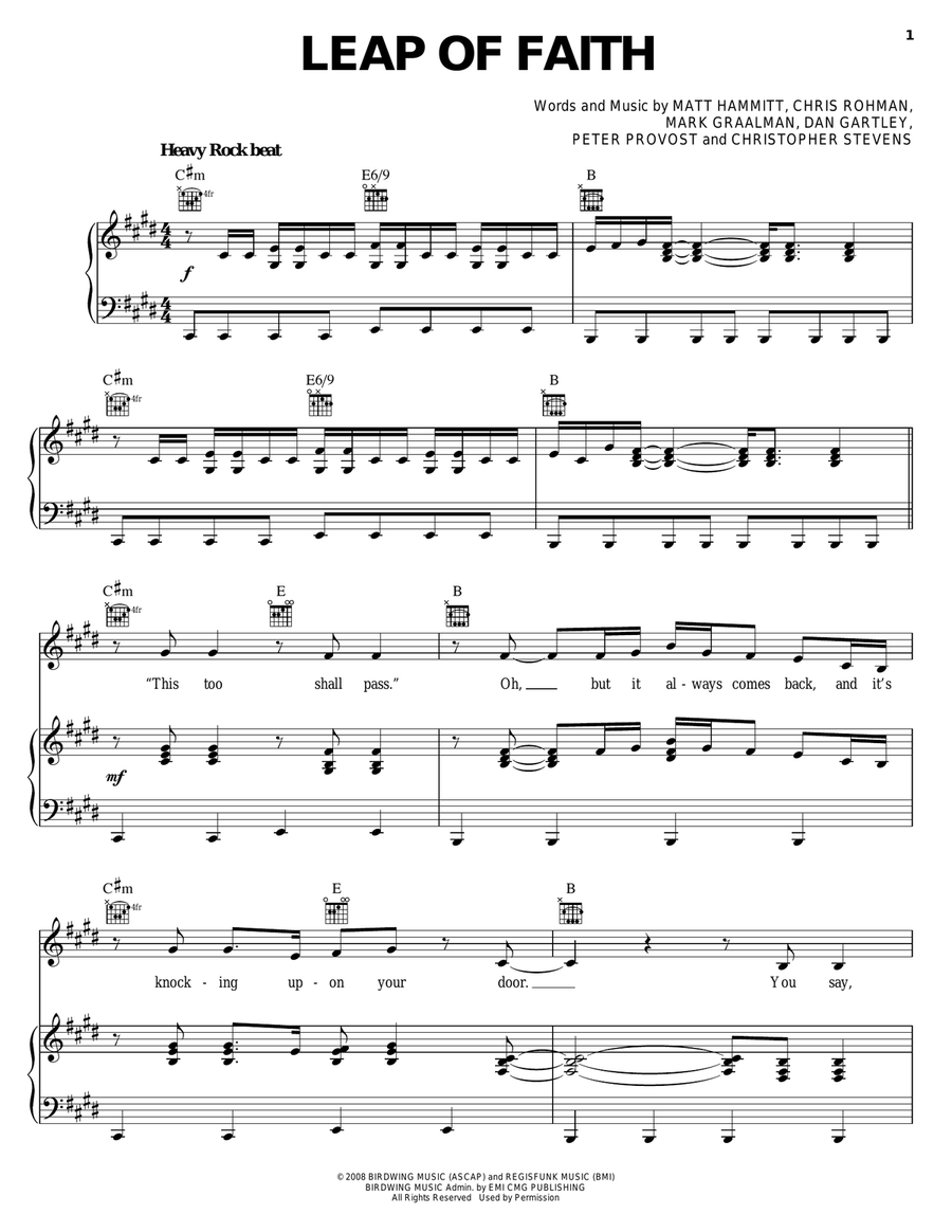 Leap Of Faith Piano, Vocal, Guitar scores gallery preview page 1