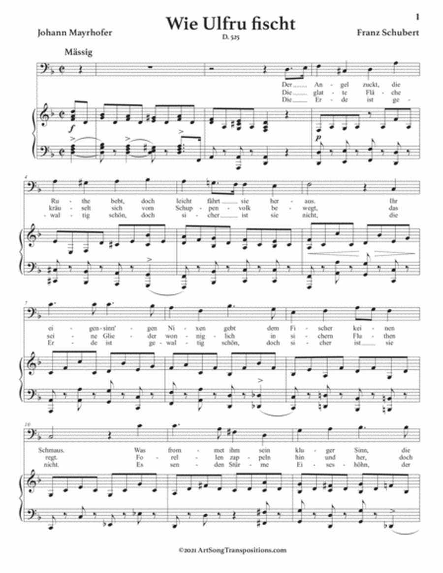 SCHUBERT: Wie Ulfru fischt, D. 525 (transposed to D minor, bass clef)