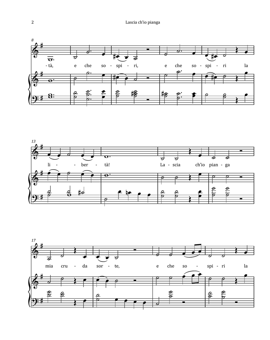Lascia Ch'io Pianga by Händel - Contralto & Piano in G Major Chamber Music scores gallery preview page 2