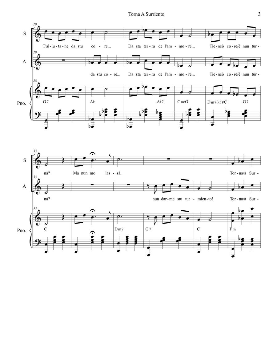 Torna A Surriento (Come Back to Sorrento) (Duet for Soprano & Alto Solo) Alto Voice scores gallery preview page 4