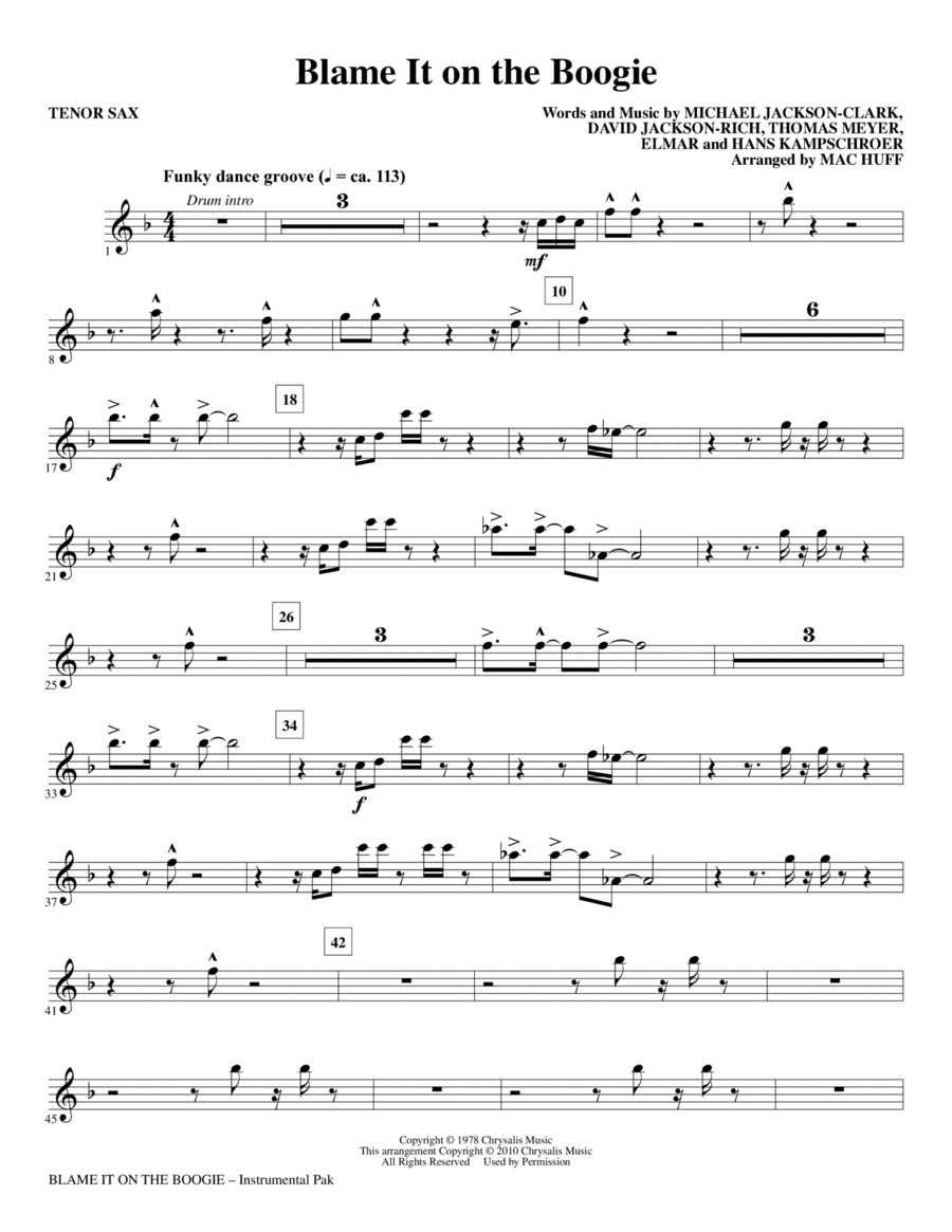 Blame It On The Boogie - Bb Tenor Saxophone Choir scores gallery preview page 1