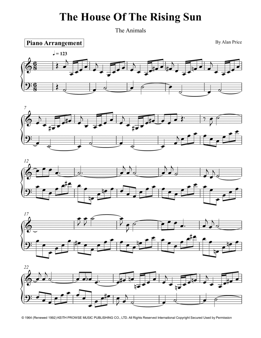 The House Of The Rising Sun Piano Solo scores gallery preview page 1