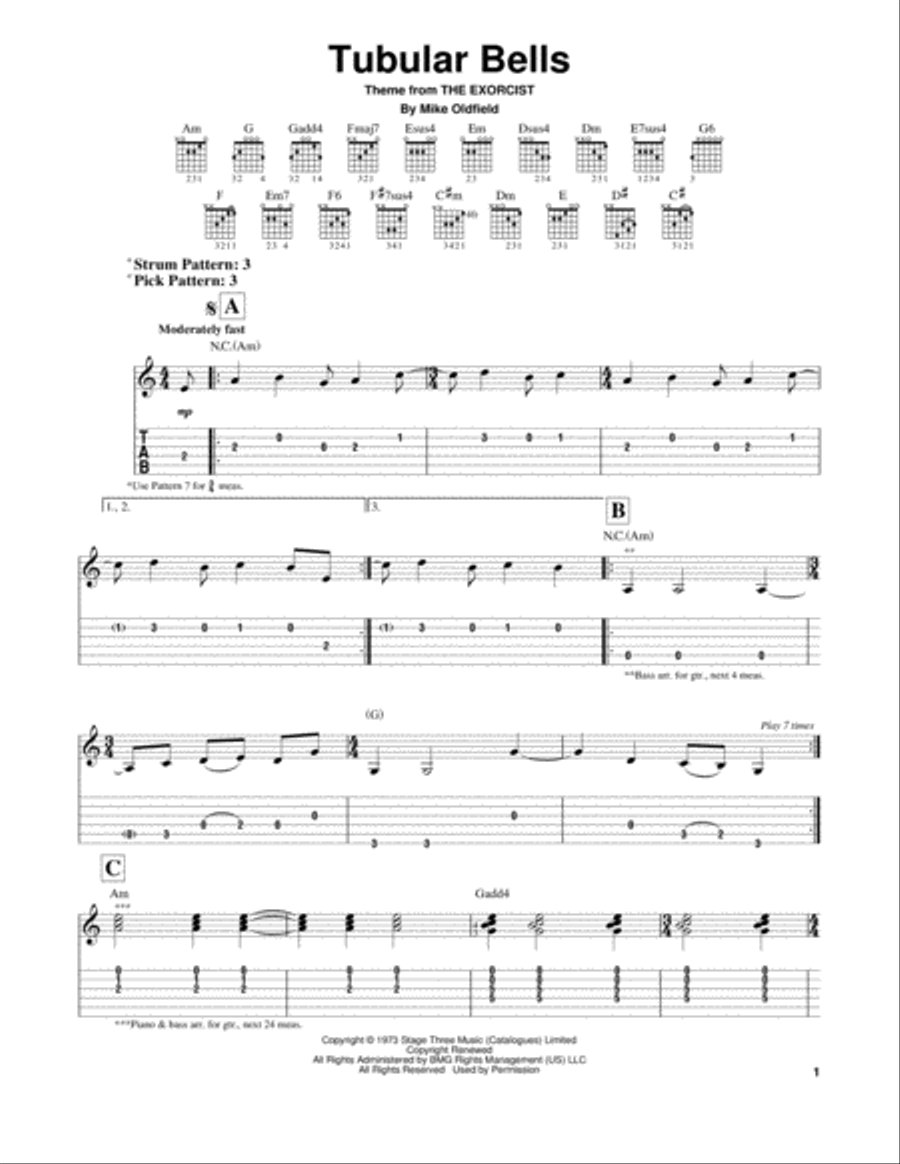 Tubular Bells Guitar Tablature scores gallery preview page 1