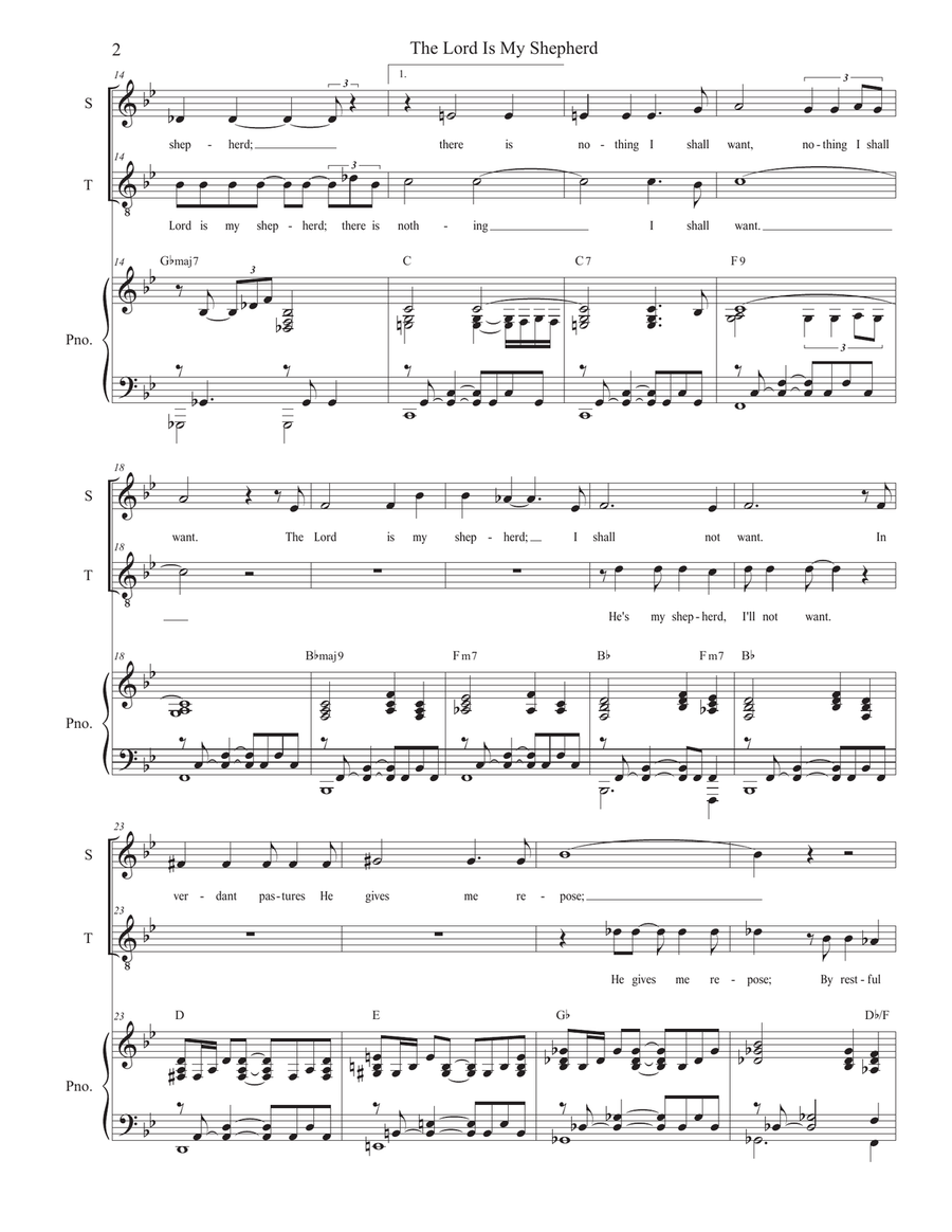 The Lord Is My Shepherd (2-part choir - (Soprano and Tenor) 2-Part scores gallery preview page 2