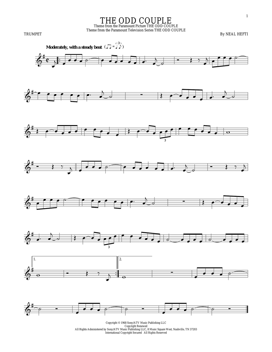 The Odd Couple The Odd Couple Trumpet Solo scores gallery preview page 1