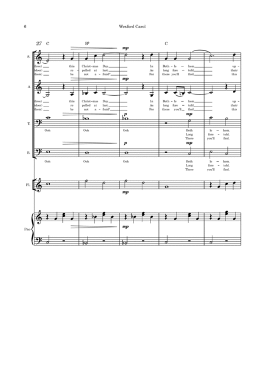 Wexford Carol SATB flute or violin or cello and piano 4-Part scores gallery preview page 6