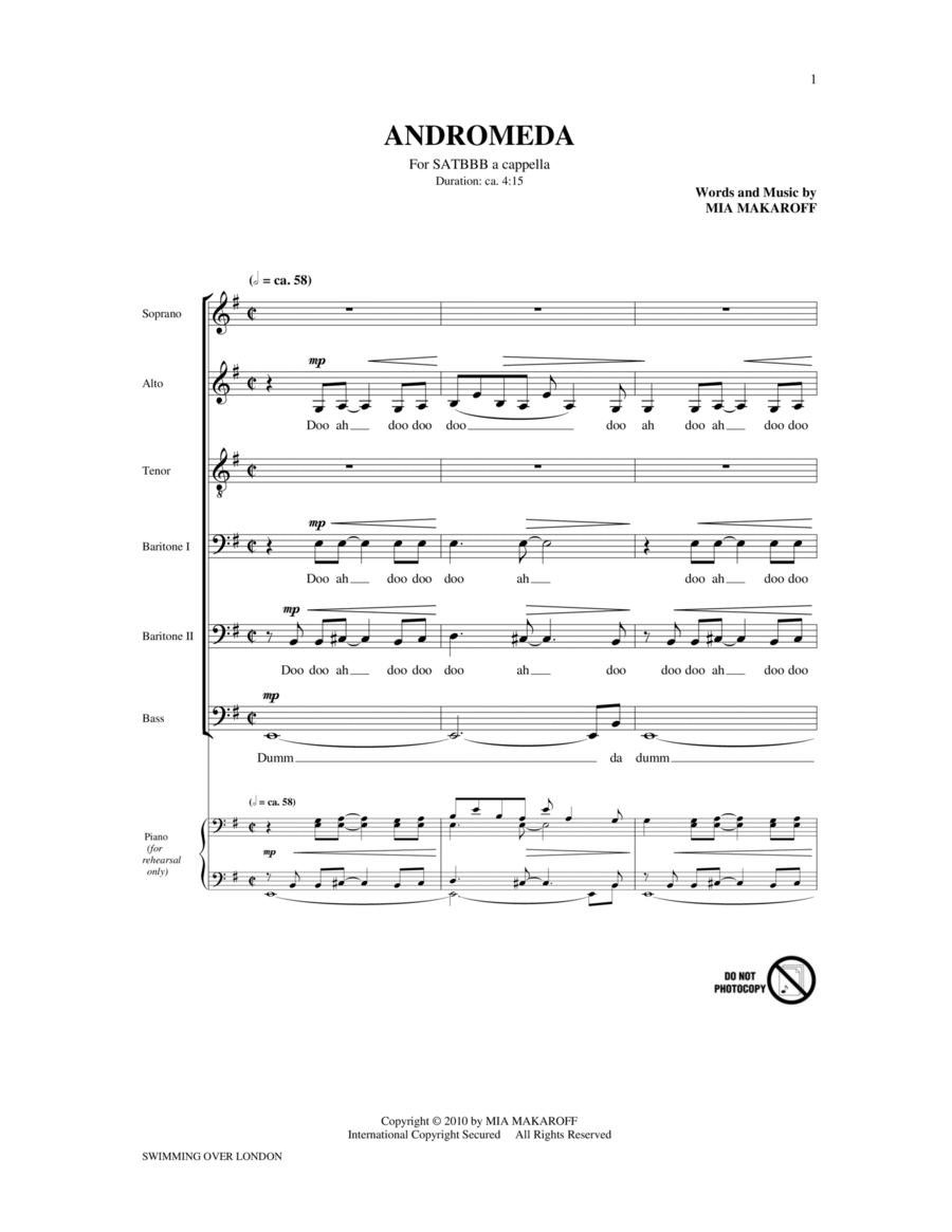 Andromeda (from Swimming Over London) 4-Part scores gallery preview page 1