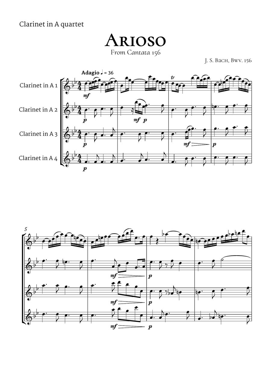 Arioso Bach Clarinet in A Quartet Clarinet Quartet scores gallery preview page 2