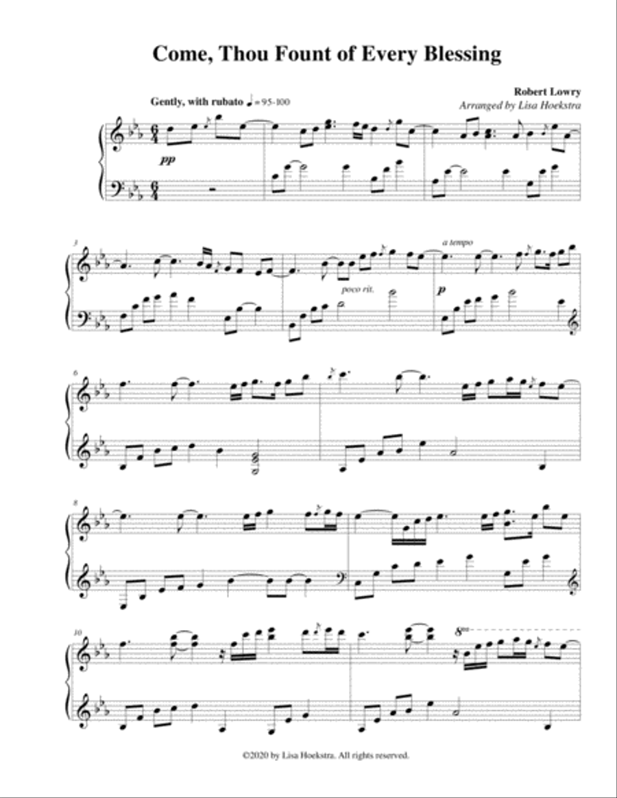 Come, Thou Fount of Every Blessing Come, Thou Fount of Every Blessing Piano Solo scores gallery preview page 1