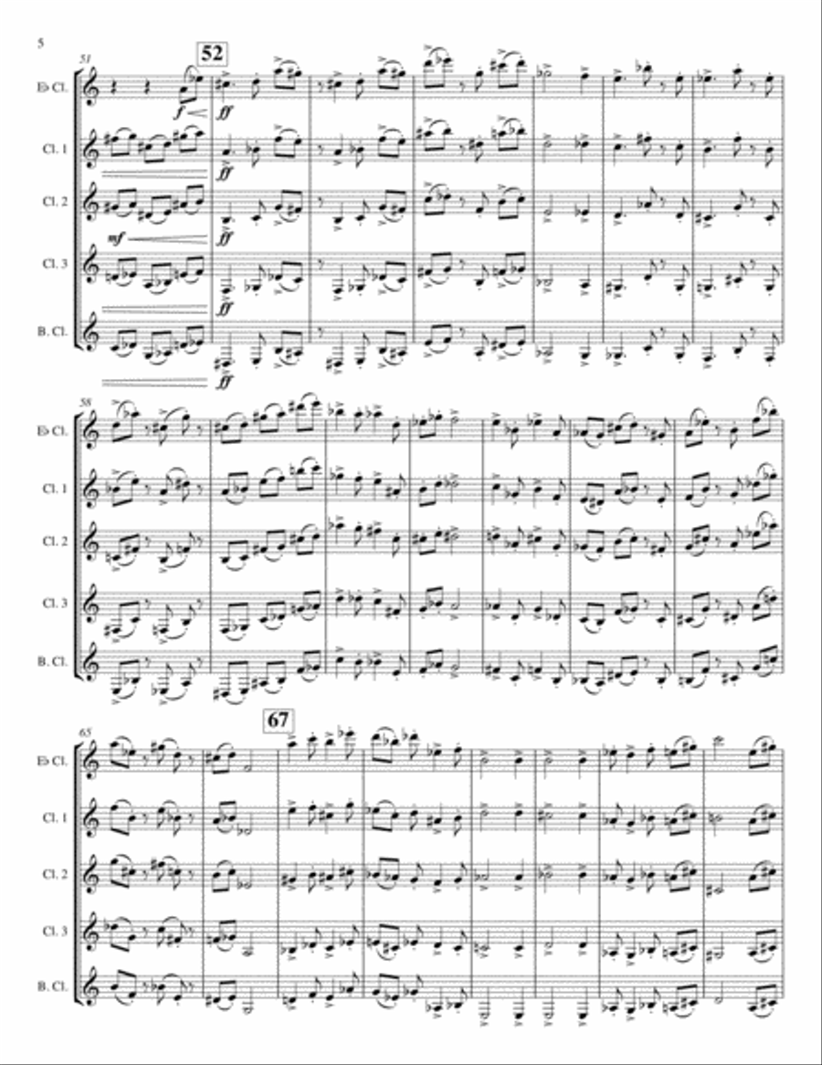 Danse Sociopathique for Clarinet Quintet or Choir Clarinet Quintet scores gallery preview page 6
