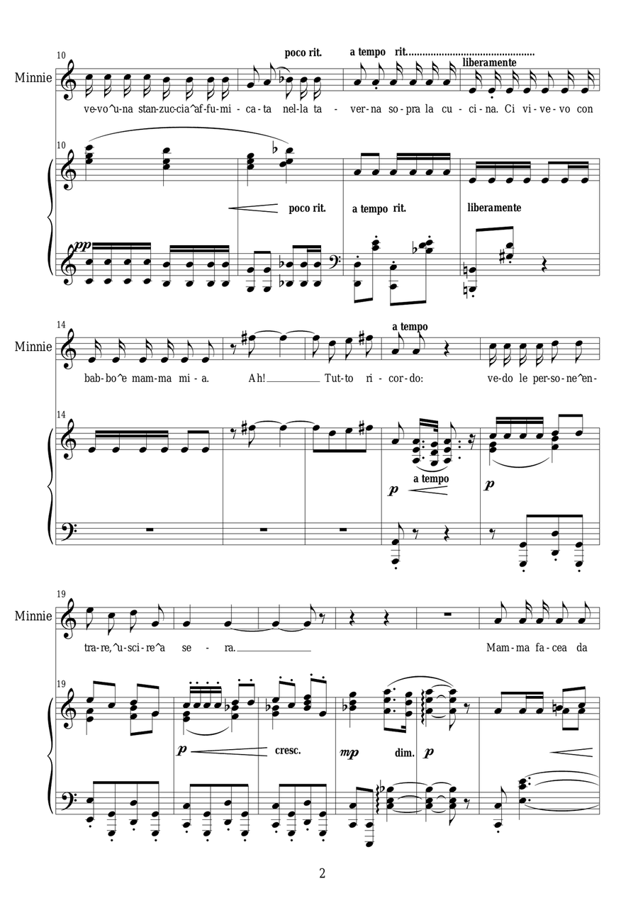 Puccini-La F.del W._Act1 Laggiù nel soledad-Soprano and piano Soprano Voice scores gallery preview page 2