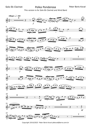 Polka Ponderosa Arranged for Solo E flat Clarinet & Wind Band A4 size