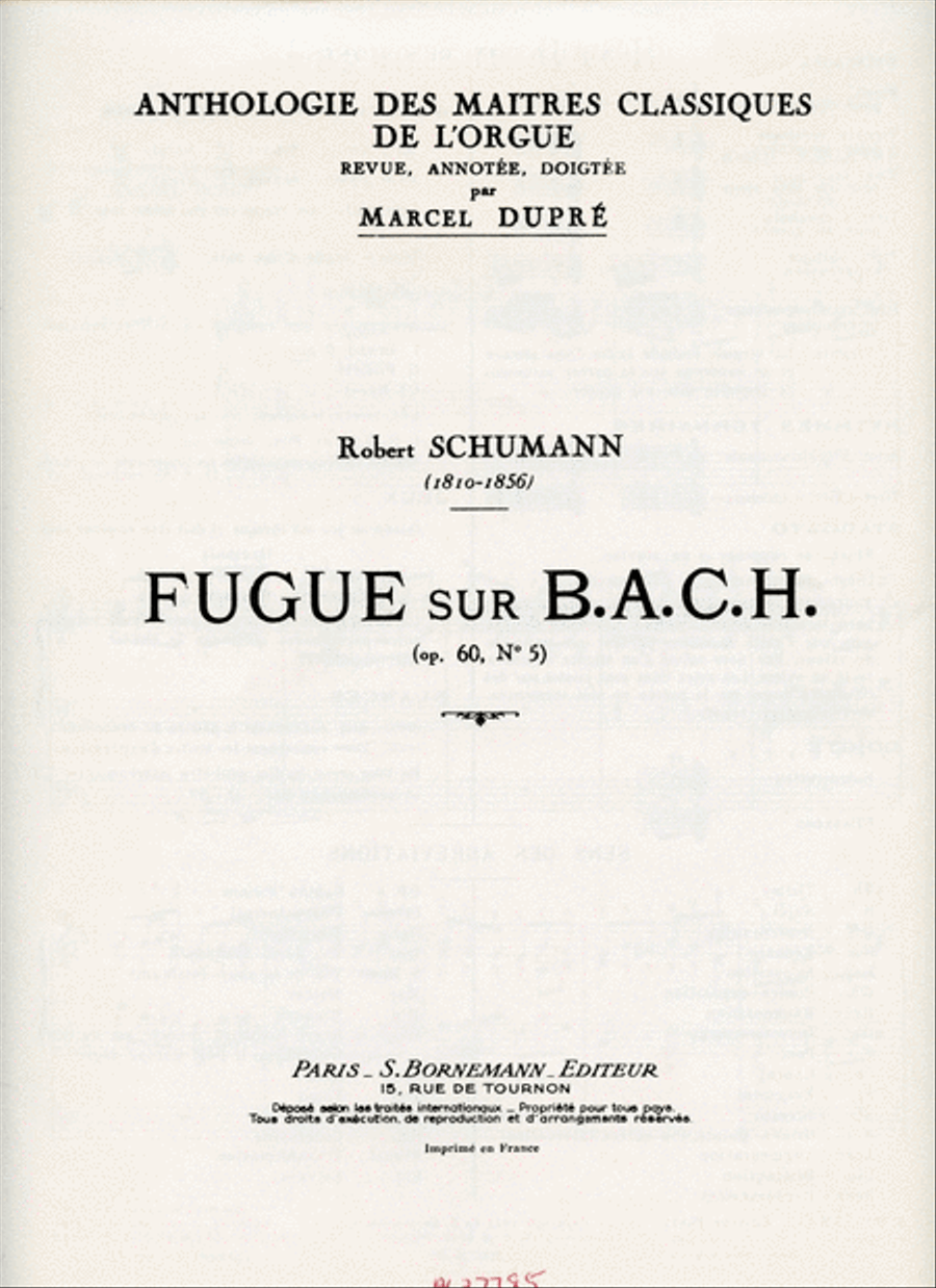 Fugue On B.a.c.h. Op.60, No.5 (maitres Classiques No.32) (o