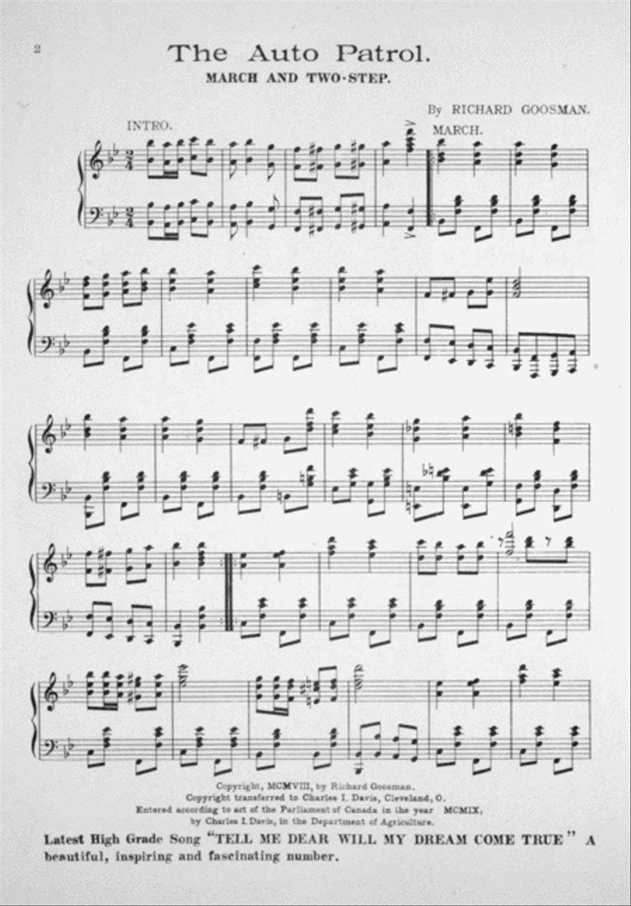 The Auto Patrol. March and Two-Step Piano Solo scores gallery preview page 2